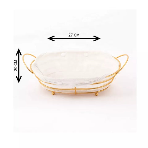 سلة تقديم ذهبية للخبز مع بطانة قماش قابلة للفك والغسل