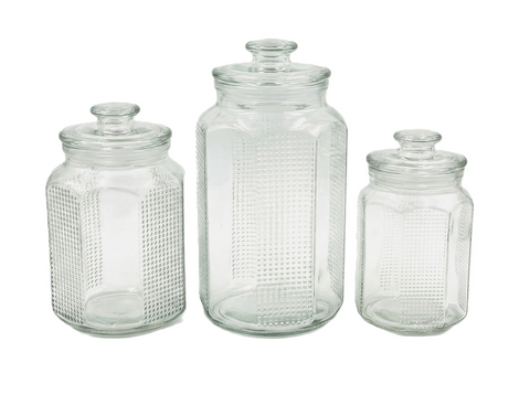 3 PCS Octagonal Glass Storage Jars with Airtight Glass Lids – 2500ml, 2000ml, 1000ml