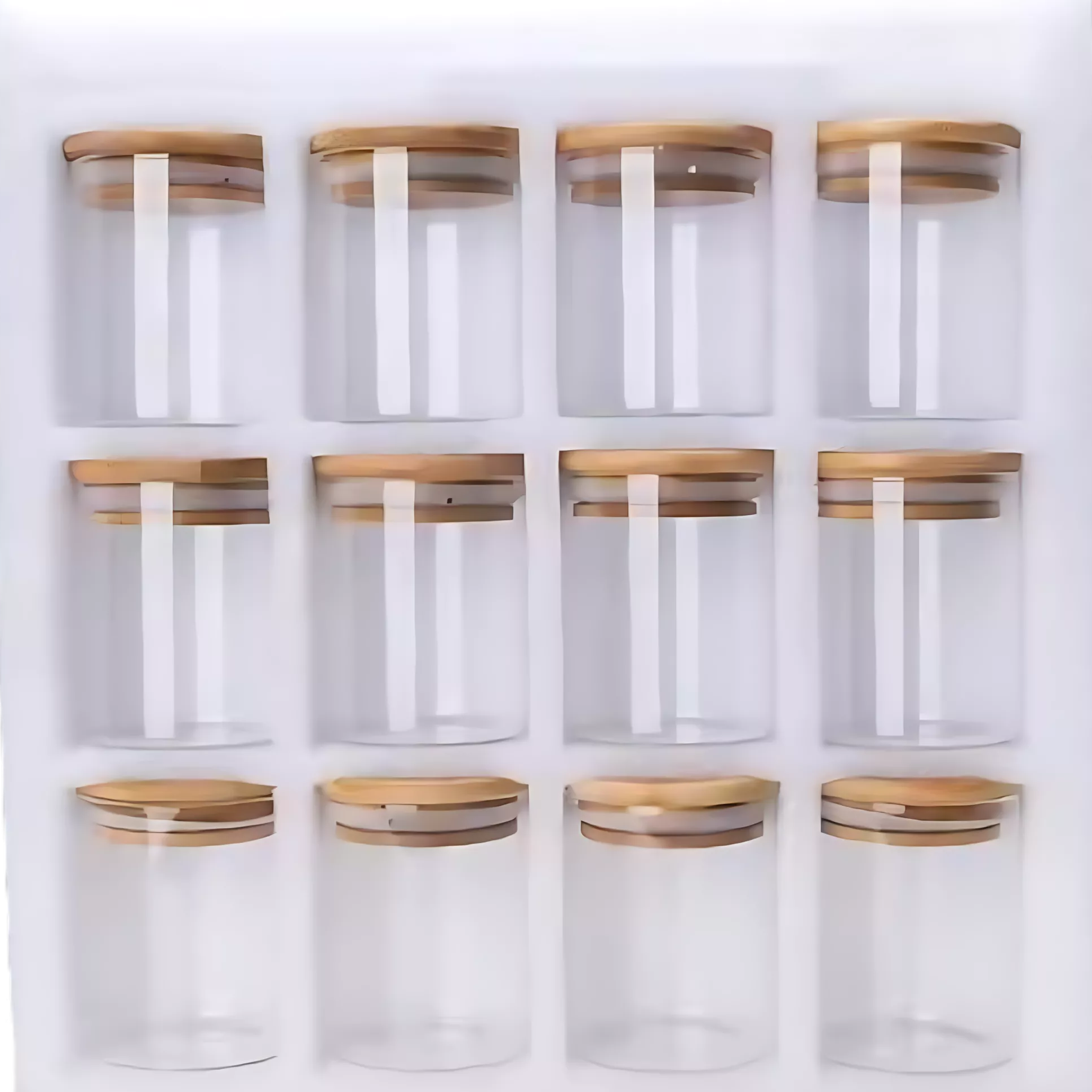 طقم برطمانات توابل زجاج مدوّر – 12 قطعة (250 مل) بأغطية بامبو محكمة من ILVIA – 12-Piece Round Glass Spice Jar Set with Airtight Bamboo Lids by ILVIA