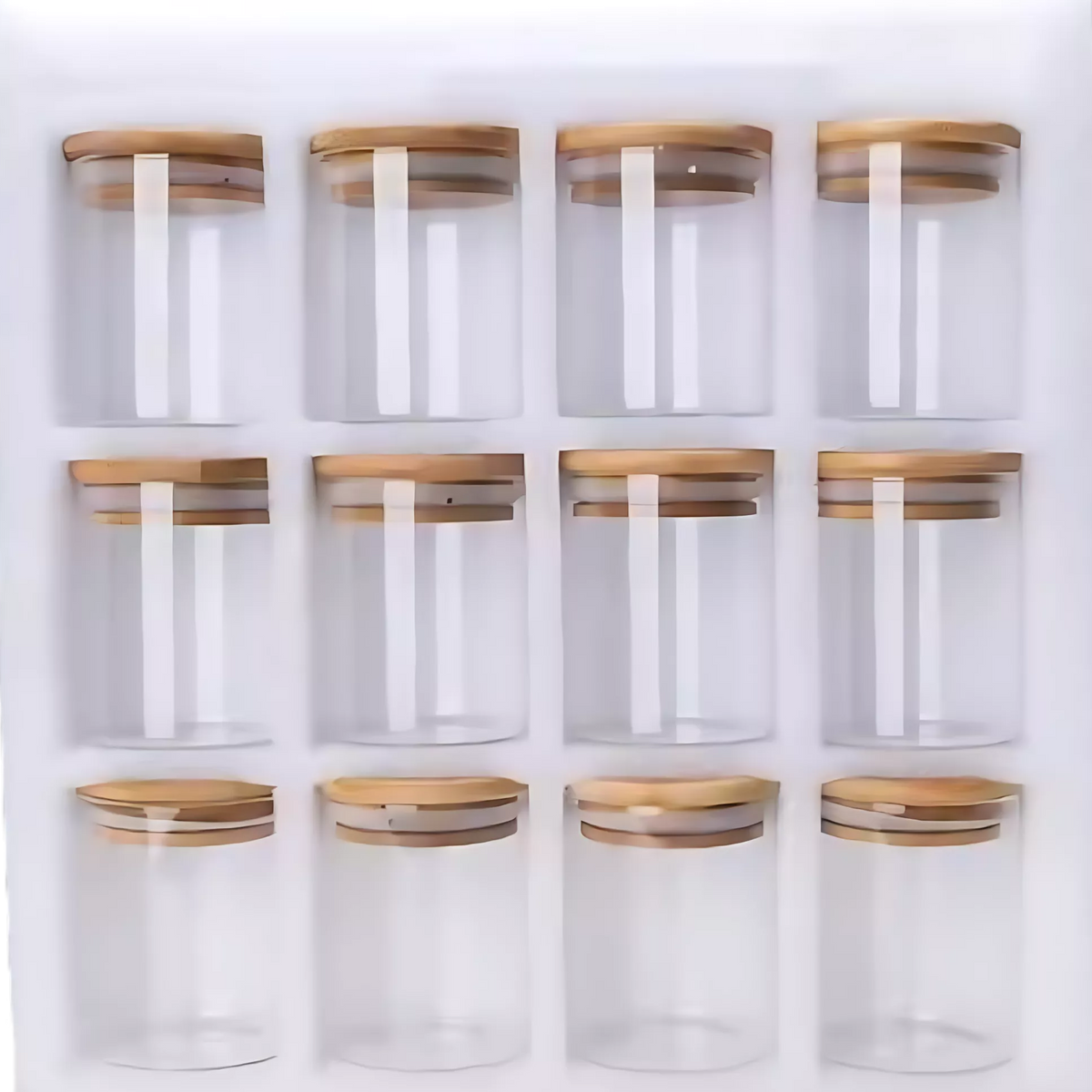 طقم برطمانات توابل زجاج مدوّر – 12 قطعة (250 مل) بأغطية بامبو محكمة من ILVIA – 12-Piece Round Glass Spice Jar Set with Airtight Bamboo Lids by ILVIA