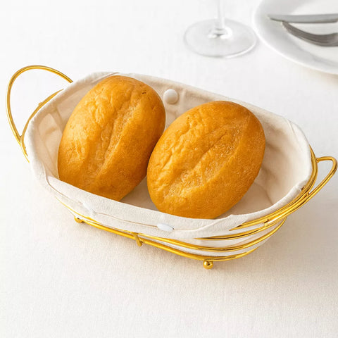 سلة تقديم ذهبية للخبز مع بطانة قماش قابلة للفك والغسل