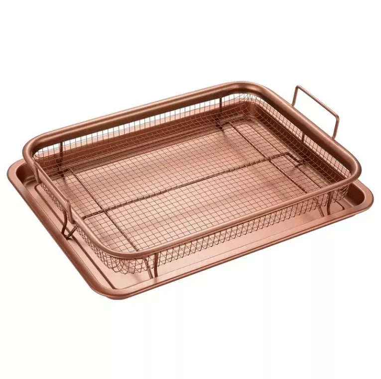 طقم صينية التحمير في الفرن – 2 قطع (سلة شبك + صينية) من ILVIA لتحضير الطعام الصحي – 2-Piece Oven Crisper Tray Set Non-Stick by ILVIA