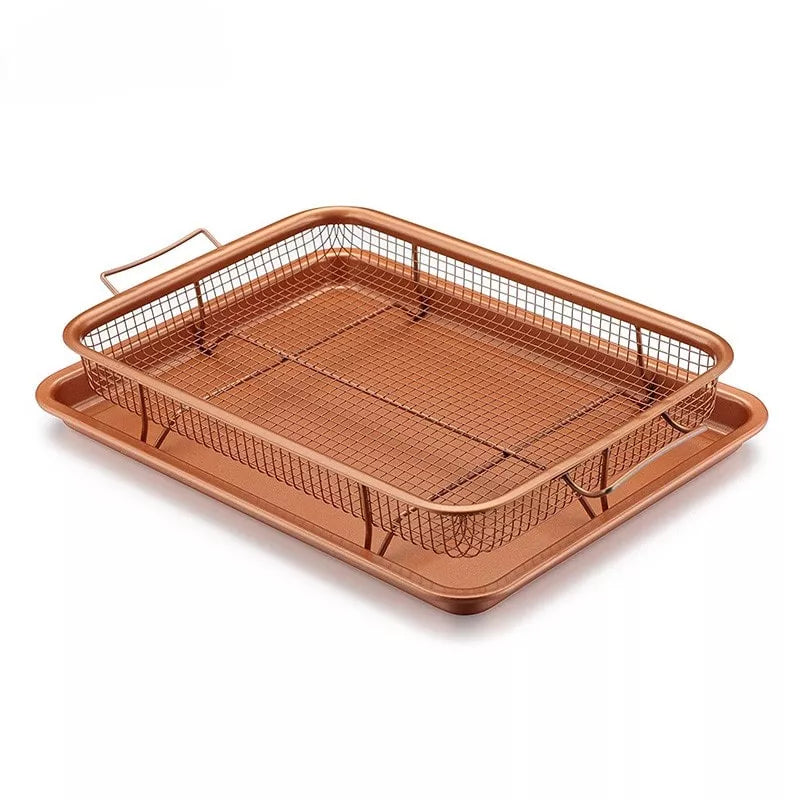 سلة شبك غير لاصقة مع صينية للفرن لتحضير وجبات خالية من الدهون – Non-Stick Mesh Basket & Baking Tray for Healthy Cooking