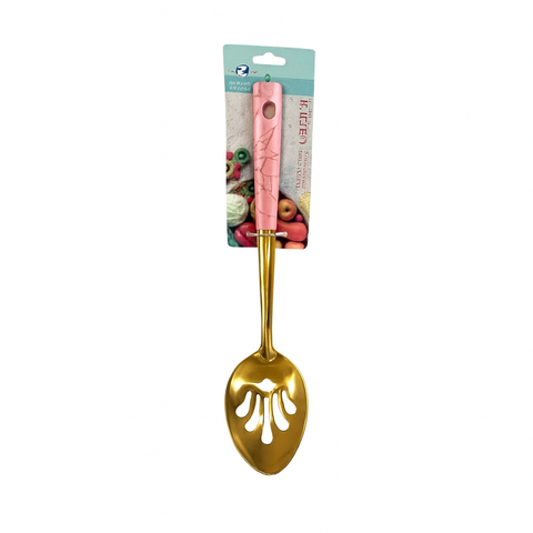 Gold Stainless Steel Slotted Spoon – Colors: Black, Pink, Olive Green with Marble Accent