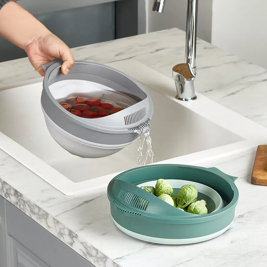 مصفي وبولة سيليكون قابلة للطي 2 في 1 لون أخضر – Silicone 2IN1 Collapsible Strainer Green