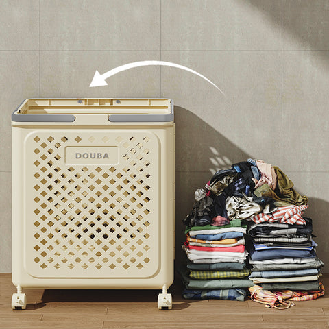 Large Foldable Laundry Basket with Wheels – Multi-use White Geometric Storage Solution