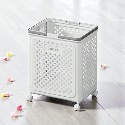 Large Foldable Laundry Basket with Wheels – Multi-use White Geometric Storage Solution