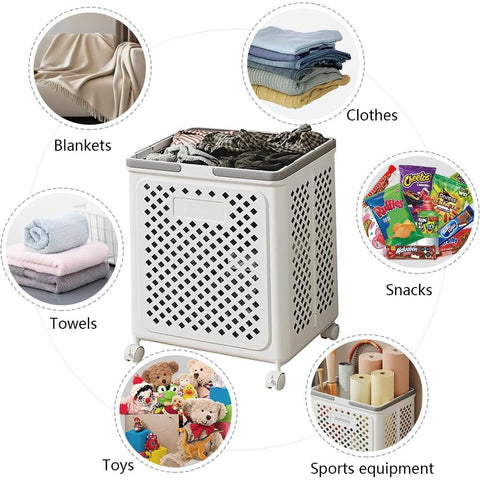 Large Foldable Laundry Basket with Wheels – Multi-use White Geometric Storage Solution