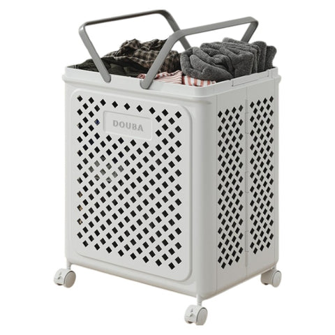 Large Foldable Laundry Basket with Wheels – Multi-use White Geometric Storage Solution