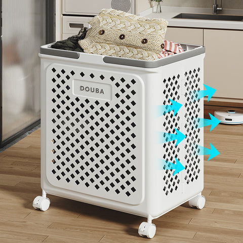 Large Foldable Laundry Basket with Wheels – Multi-use White Geometric Storage Solution