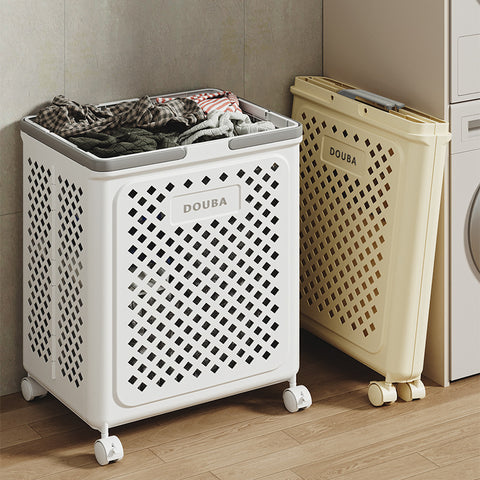 Large Foldable Laundry Basket with Wheels – Multi-use White Geometric Storage Solution