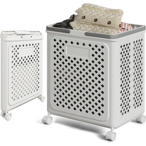 Large Foldable Laundry Basket with Wheels – Multi-use White Geometric Storage Solution