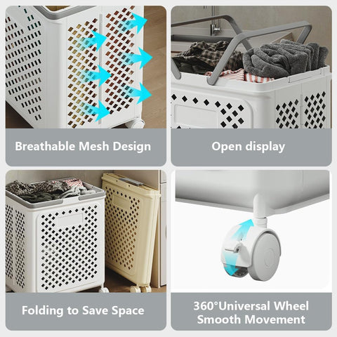 Large Foldable Laundry Basket with Wheels – Multi-use White Geometric Storage Solution