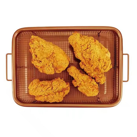 2-Piece Oven Crisper Tray Set – Non-Stick Mesh Basket & Baking Tray for Healthy Cooking