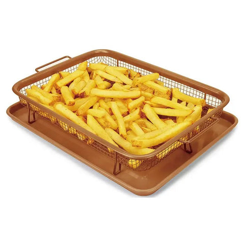 2-Piece Oven Crisper Tray Set – Non-Stick Mesh Basket & Baking Tray for Healthy Cooking