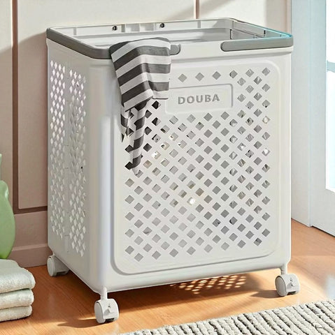Large Foldable Laundry Basket with Wheels – Multi-use White Geometric Storage Solution