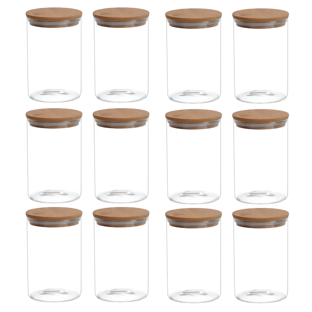 12-Piece Round Glass Spice Jar Set – 250ml with Airtight Bamboo Lids