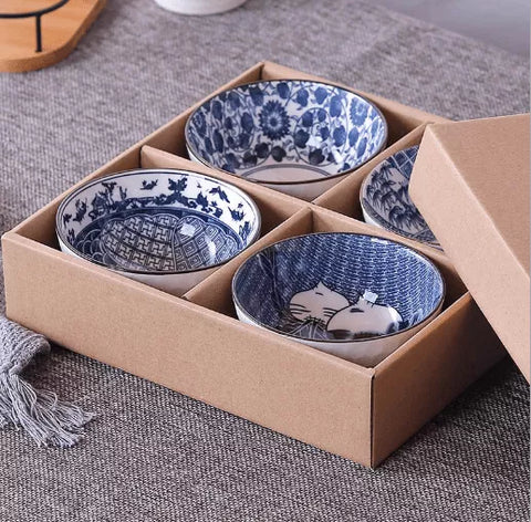 طبق سيراميك بوهيمي – نقشة زهور زرقاء صغيرة