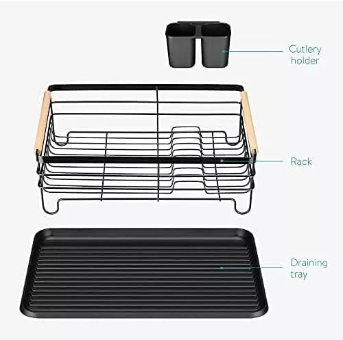 رف تجفيف أطباق أسود مع صينية تصريف قابلة للإزالة – Black Dish Rack with Removable Drip Tray