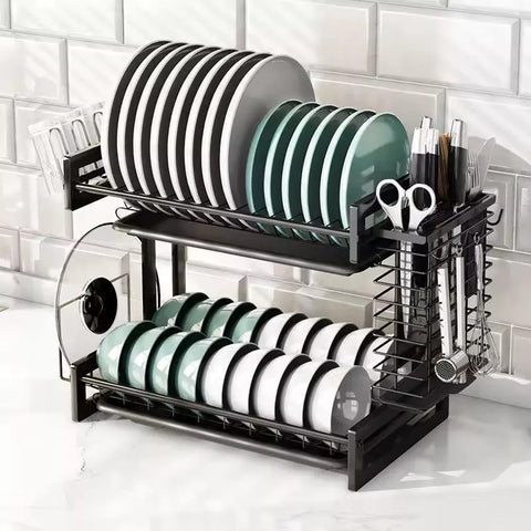 الرف العلوي لمطبقيّة الأطباق 2 دور – مساحة مناسبة للأطباق والكوبايات