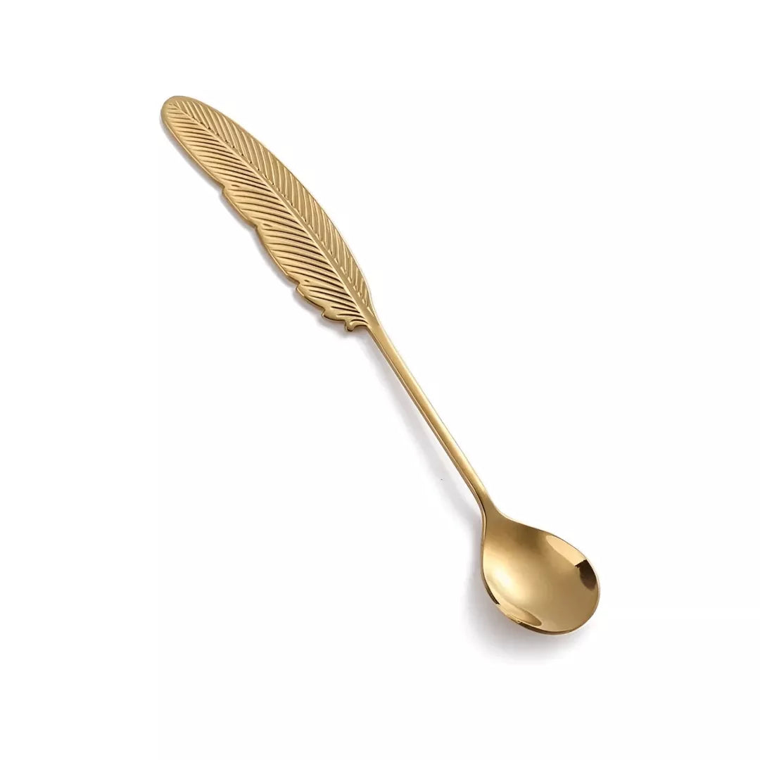 عبوة طقم معالق شاي ذهبية ستانلس ستيل 6 قطع – Gold stainless steel feather teaspoons packaging