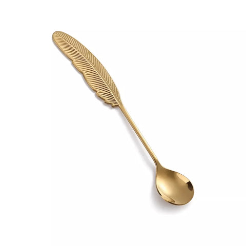 عبوة طقم معالق شاي ذهبية ستانلس ستيل 6 قطع – Gold stainless steel feather teaspoons packaging