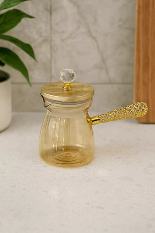 تفاصيل يد جولد لكنكة قهوة بيركس زجاج حراري | Gold handle detail Pyrex heat resistant coffee pot
