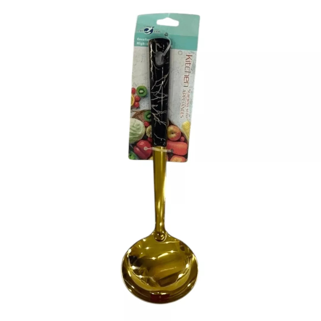 ملعقة تقديم ستانلس ستيل ذهبي – اللون أسود – أداة تقديم أنيقة وعملية / Gold Stainless Steel Serving Spoon – Black – Elegant & Functional Serving Tool