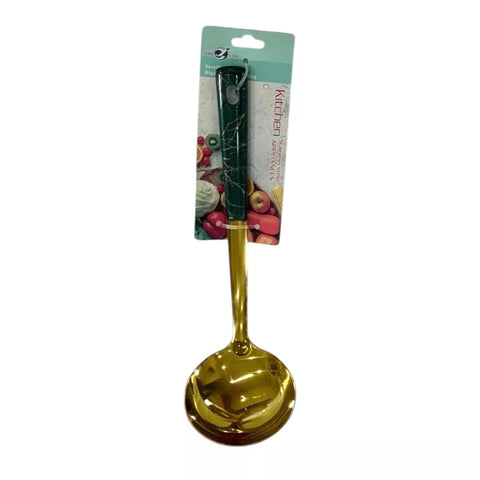 ملعقة تقديم ستانلس ستيل ذهبي – اللون أخضر زيتوني – أداة تقديم أنيقة وعملية / Gold Stainless Steel Serving Spoon – Olive Green – Elegant & Functional Serving Tool