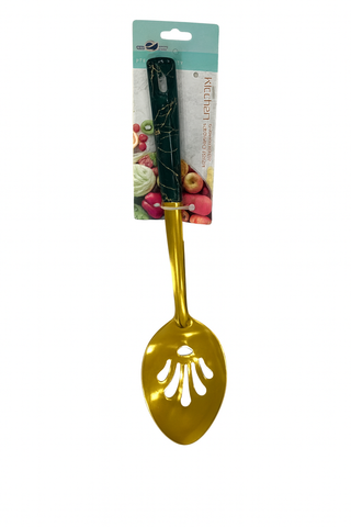 Gold Stainless Steel Slotted Spoon – Colors: Black, Pink, Olive Green with Marble Accent