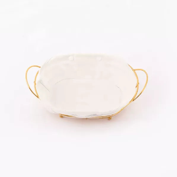 سلة تقديم فاخرة بتصميم ذهبي عصري للخبز والمخبوزات – Elegant Golden Bread Basket for Dining Table