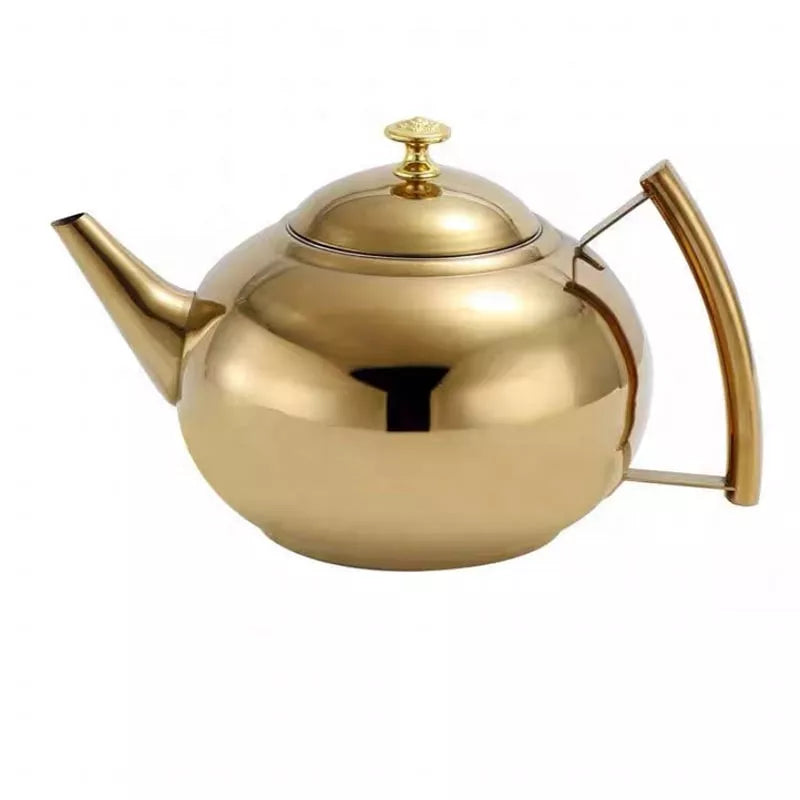 برّاد شاي ستانلس ستيل ذهبي 1.5 لتر – عرض أمامي يظهر التصميم الانعكاسي الفاخر