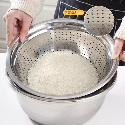 3-Piece Stainless Steel Set – Mixing Bowl, Strainer & Grater