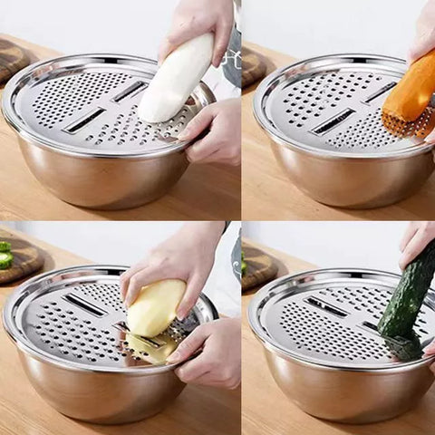 3-Piece Stainless Steel Set – Mixing Bowl, Strainer & Grater