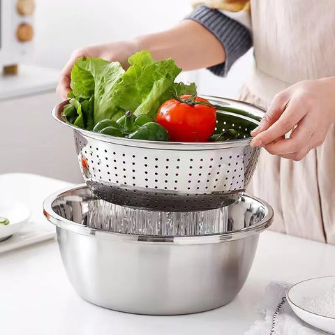 3-Piece Stainless Steel Set – Mixing Bowl, Strainer & Grater