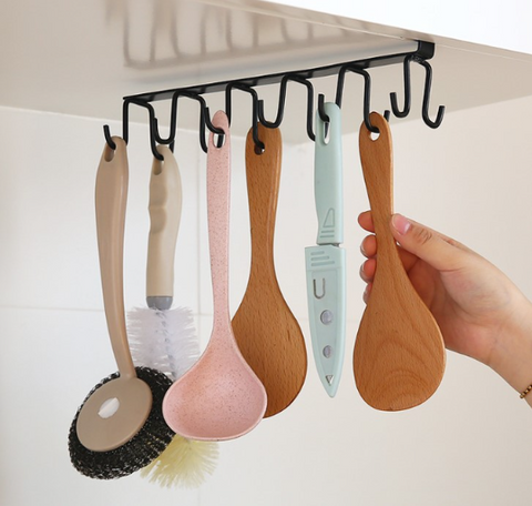 Multifunctional Kitchen Stand Rack – Metal Organizer with 12 Hooks for Mugs, Cookware & Serving Utensils