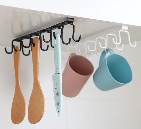 Multifunctional Kitchen Stand Rack – Metal Organizer with 12 Hooks for Mugs, Cookware & Serving Utensils