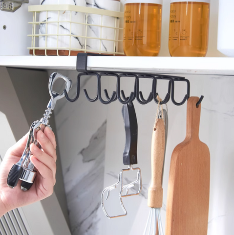 Multifunctional Kitchen Stand Rack – Metal Organizer with 12 Hooks for Mugs, Cookware & Serving Utensils