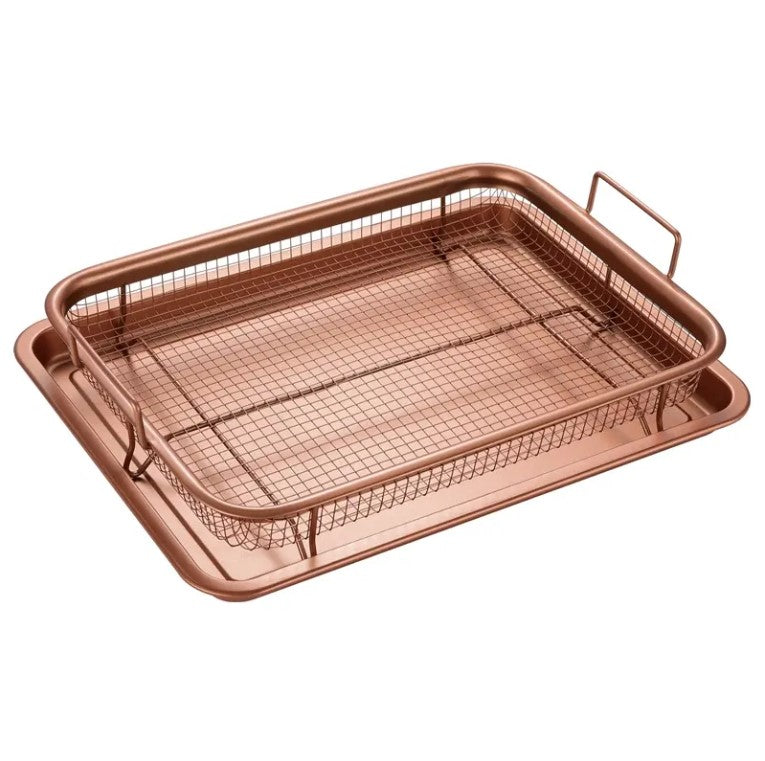 2-Piece Oven Crisper Tray Set – Non-Stick Mesh Basket & Baking Tray for Healthy Cooking