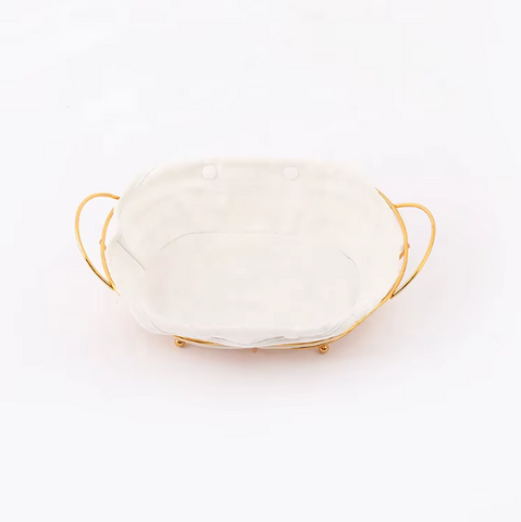 Golden Serving Bread Basket with Washable Cloth Liner