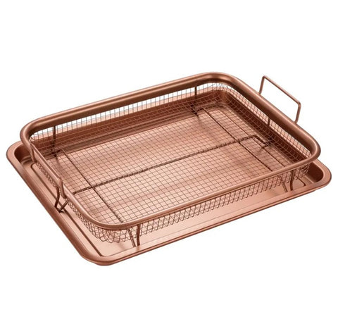 2-Piece Oven Crisper Tray Set – Non-Stick Mesh Basket & Baking Tray for Healthy Cooking