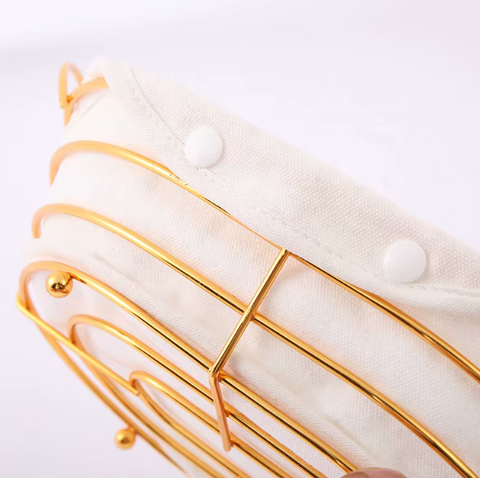 Golden Serving Bread Basket with Washable Cloth Liner