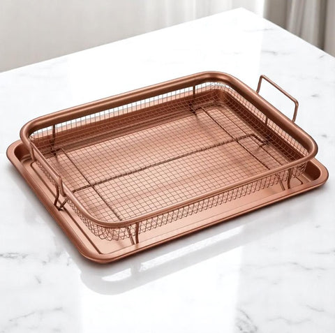 2-Piece Oven Crisper Tray Set – Non-Stick Mesh Basket & Baking Tray for Healthy Cooking
