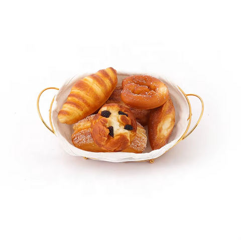 Golden Serving Bread Basket with Washable Cloth Liner