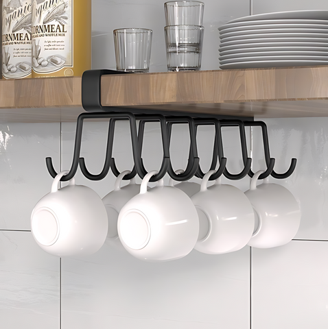 Multifunctional Kitchen Stand Rack – Metal Organizer with 12 Hooks for Mugs, Cookware & Serving Utensils