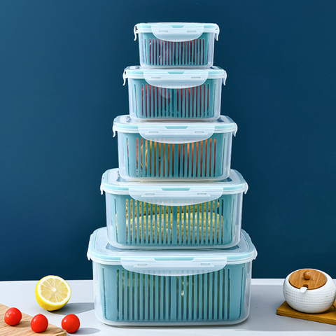 5-Piece Fridge Storage Container Set with Plastic Strainer for Fruits & Vegetables