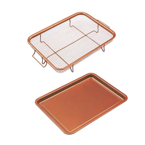 2-Piece Oven Crisper Tray Set – Non-Stick Mesh Basket & Baking Tray for Healthy Cooking
