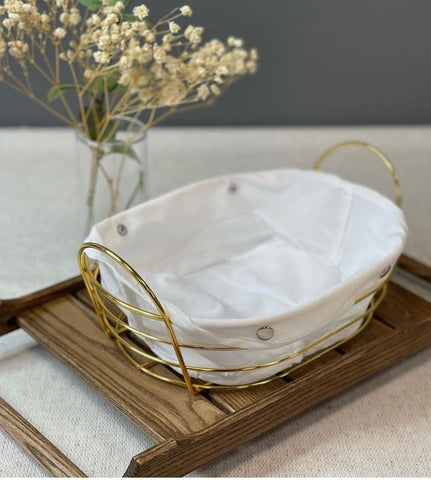 Golden Serving Bread Basket with Washable Cloth Liner