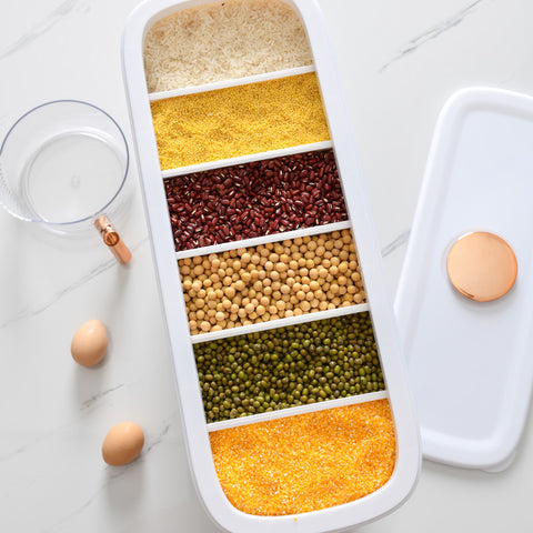 Grain Dispenser – 6 Grid Food Storage Container with Airtight Lid