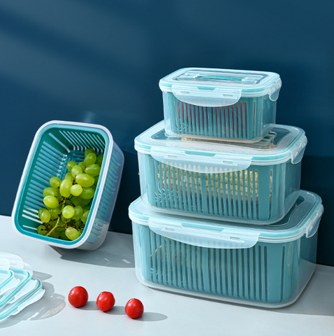 5-Piece Fridge Storage Container Set with Plastic Strainer for Fruits & Vegetables